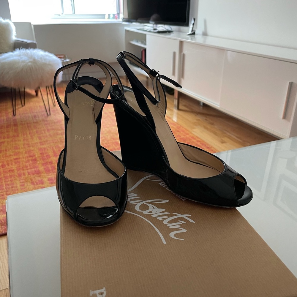 Christian Louboutin Black Patent Wedge Pumps